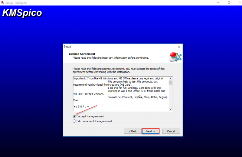 Chọn I accept the agreement -> Next