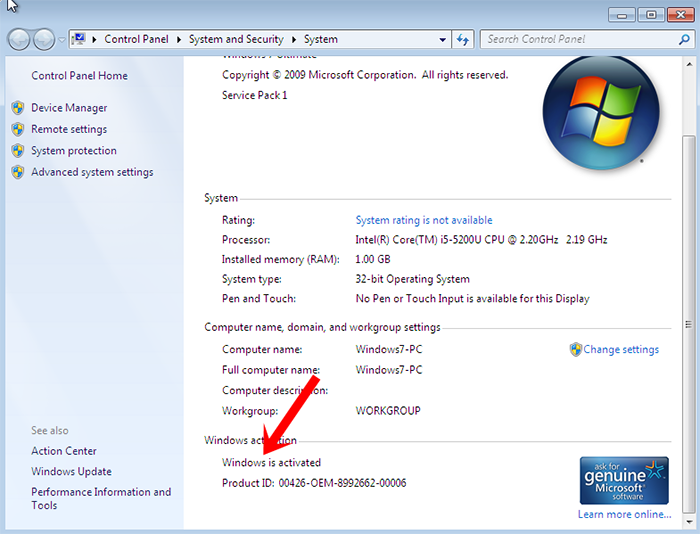 Windows 7 đã được active