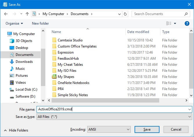 Đặt tên cho file Active