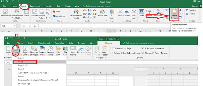 đánh số trang trong excel