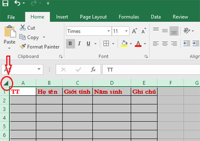 thủ thuật excel cho dân văn phòng - chọn toàn bộ dữ liệu